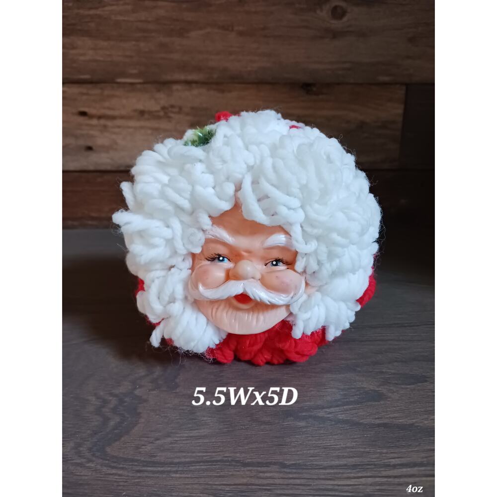 Vintage Christmas Santa Pom Pom Crochet Head Ornament